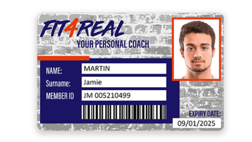 Sport membership card with barcode printed with Badgy